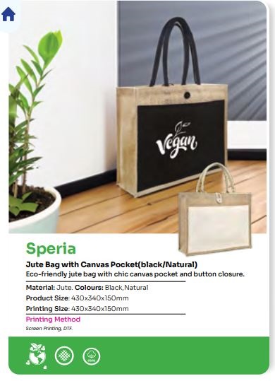 Speria - 11353 ( Jute bag with Canvas pocket - Black - Natural ).