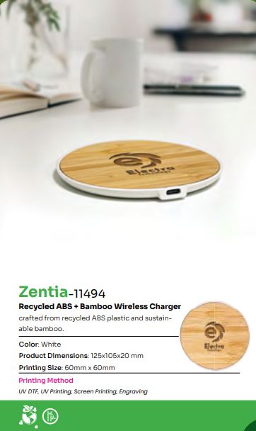 Zentia - 11494 ( Recycled ABS+Bamboo wireless charger )